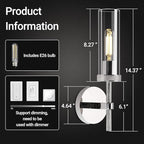 Wall Sconces Lights Indoors, 14" Knurled Linear Sconce, Nickel Bathroom Wall Sconces, Glass Tube Vanity Sconces Wall Lighting, Wall Lights for Mirror, Living Room, Bedroom, Hallway (Bulb Included)