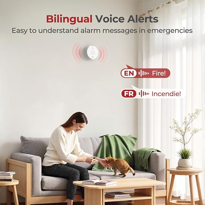 Smoke Detectors 10 Year Sealed Battery Operated,UL217-9th Listed Smoke Alarm with Voice Alert,Photoelectric Sensor Fire Alarms Smoke Detectors with LED Lights for Home, GS886-H04 (6 Pack)