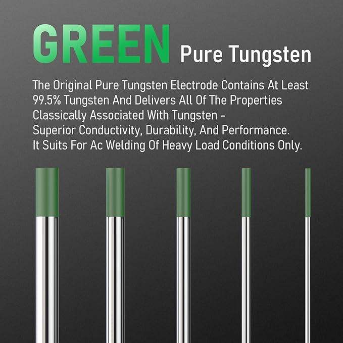 YESWELDER TIG Welding Tungsten Electrode Pure Tungsten 1/8" x 7" (Green, EWP) 10-pk