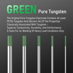 YESWELDER TIG Welding Tungsten Electrode Pure Tungsten .040" x 7" (Green, EWP) 10-pk