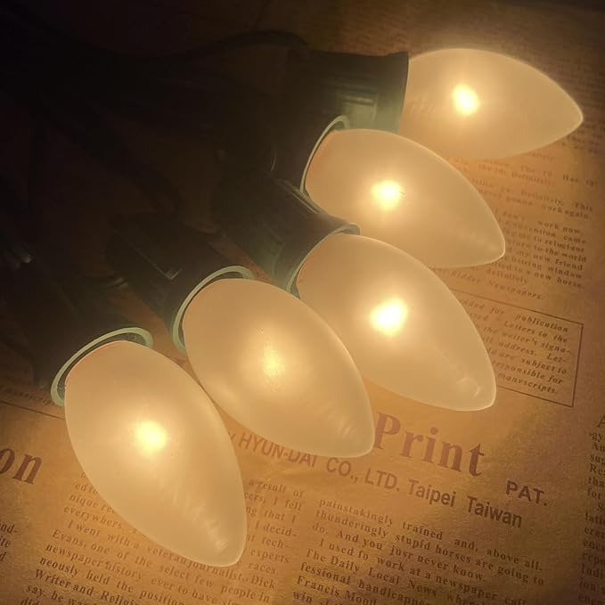 25 Pack C9 Frosted White Replacement Light Bulbs, 7W Vintage Incandescent Light Bulbs for Christmas Outdoor Indoor String Lights, E17 Intermediate Base Night Light Chandelier Bulbs- Frosted White