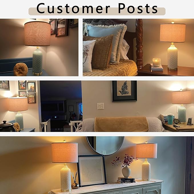 24.25" Modern Ceramic Blue Table Lamps Set of 2 for Living Room, Farmhouse, Bedside, Coastal Bedroom, Side & End Tables