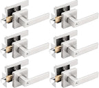Gobrico 6 Pack Square Entry Exterior Door Levers Locksets with Keys,Heavy Duty Door Hardware,Satin Nickel Finished