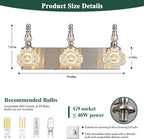 Modern Glass Crystal Vanity Light - Vintage Bathroom Lighting Fixtures Over Mirror, 3 Light Vanity Lights G9 Bulb (19.68 Inch, Nickel)