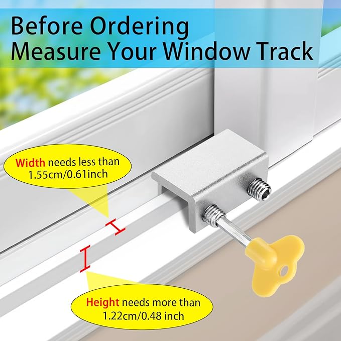 ZRFCXE Window Locks,12 Pack Sliding Window Locks with Key for Vertical & Horizontal Sliding Windows Doors,Easv to Install,Adjustable Security Window Lock for Patio Bedroom Home and Office (Silver)