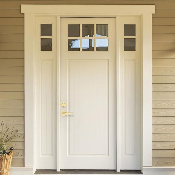 Amerdeco Front Door Lock Set with Double Cylinder Deadbolt, Black Exterior Entry Door Lever, Heavy Duty Entry Door Locksets for Left or Right Hand Exterior Door（Brushed Gold 2 Pack）