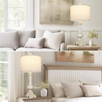 26" Farmhouse Table Lamp, Vintage Rustic Touch Control Bedside Lamp with 2 USB Ports & AC Outlet, Boho Resin 3-Way Dimmable Nightstand Lamp Linen Fabric Shade for Living Room Bedroom End Table White