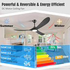 52" Black Outdoor Ceiling Fan with Light, Alexa Smart Ceiling Fan with Light Remote 3 Wood Blade Quiet Reversible DC Motor, Large Airflow Damp-rated Indoor Exterior Ceiling Fans for Patio Porch Gazebo