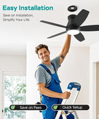 Ceiling Fans with Lights, 42 inch Ceiling Fans with Lights and Remote, Dimmable, Noiseless, Low Profile Ceiling Fan with Light for Bedroom, Indoor and Outdoor Use(Black)