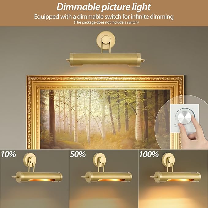 18in Picture Lights Hardwired Brass Picture Light, Gold Modern Picture Light for Wall, 360°Rotatable Art Light Gallery Lights, Wall Sconces for Painting Display Artwork Portrait
