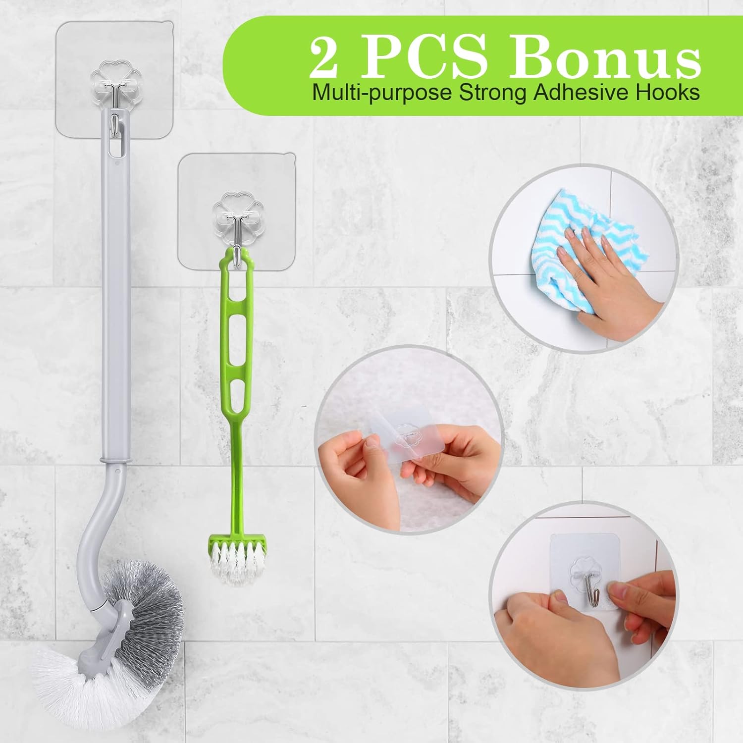 2Pcs Curved Toilet Bowl Brush Without Holder for Bathroom Deep Cleaning, Toilet Brush Durable Under The Rim Household Cleaning Brushes
