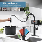 Matte Black Kitchen Faucets High Arc Single Handle Tall Kitchen Faucet with Pull Down Sprayer, Solid Brass 19 inch