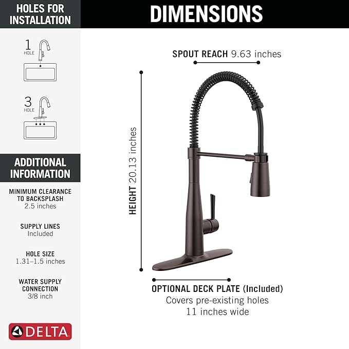 Delta Essa Pro Style Commercial Kitchen Faucet with Pull Down Sprayer, Oil Rubbed Bronze Single Hole Kitchen Sink Faucet, Single Handle, Venetian Bronze 9613-RB-DST