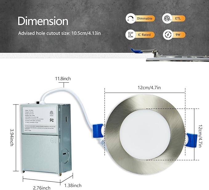 CycevSun Brushed Nickel Recessed Lighting 4 Inch with Night Light 16 Pack, Canless Ultra Thin Wafer Downlight Outdoor Exterior Soffit, Dimmable & 5CCT Selectable, 9W, ETL & Energy Star