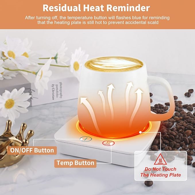 VOBAGA Coffee Warmer & Mug Warmer for Home Office Home Desk Gift Use, 20w Electric Cup Beverage Warmer Plate with 3 Temperature Settings for Tea, Water, Cocoa, Soup with Auto Shut Off After 4 Hours