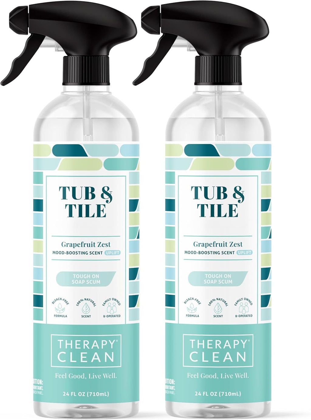 Therapy Bathroom Cleaner Spray 24 fl oz. (2-Pack) - Daily Shower Cleaner for Soap Scum, Hard Water Stains – Non-Toxic, Bleach-Free, Foaming Formula for Grout, Tile, Tubs, Glass and Bathroom