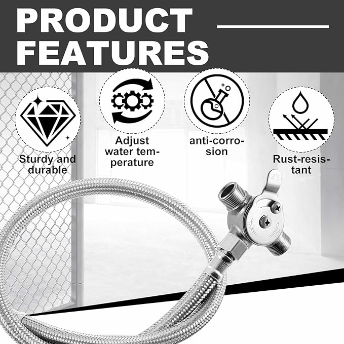 2 Pcs 1/2" Manual Mixing Valve Hot Cold Water Temperature Mixer Thermostatic Mixing Valve for Home and Bathroom Below Deck to Adjust Water Temperature, 4 Braided Faucet Connector Included