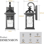 Darkaway Outdoor Lights Fixture Wall Mount, Exterior Wall Light with Water Ripple Glass Waterproof Black Outside Wall Sconce for House Porch Hallway Garage