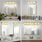Modern LED Bathroom Lights Fixtures(3-Light),Metal Gold Acrylic Wall Lighting,Vanity Lights for Bathroom Over Mirror 6000k 16In