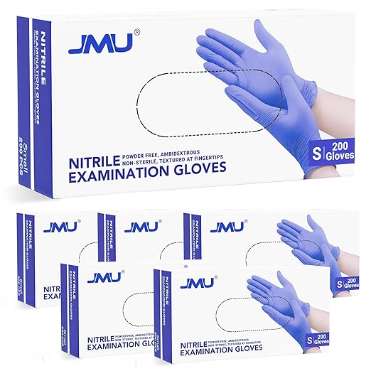 JMU 1200 Nitrile Exam Gloves Small, 3.5Mil Disposable Gloves, Latex Free, Powder Free, Violet Blue