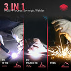 YESWELDER 205A Tig Welder with Pulse Large LED Display, STICK/DC TIG/PULSE TIG 3 In 1, 110&220V Dual Voltage TIG Welding Machine TIG-205P