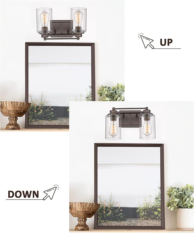 Vanity Lights for Bathroom, HWH Farmhouse 2 Light Vanity Wall Lamp with Oil-Rubbed Bronze Finish, Wall Lighting Over Mirror, Dressing Table, Powder Room, 5HLT63B-2W ORB