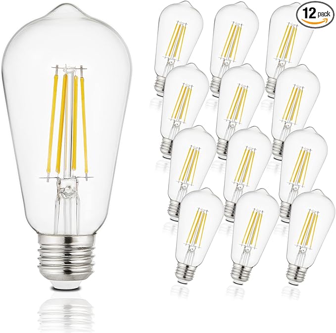 Depuley LED Light Bulbs E26: 12-Pack Chandeleir Lights Bulb 6W Equivalent 60W - Edison Vintage Bulbs Daylight 5000K ST58 Clear Glass Bulb 800LM 80+CRI Non-Dimmable