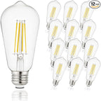 Depuley LED Light Bulbs E26: 12-Pack Chandeleir Lights Bulb 6W Equivalent 60W - Edison Vintage Bulbs Daylight 5000K ST58 Clear Glass Bulb 800LM 80+CRI Non-Dimmable