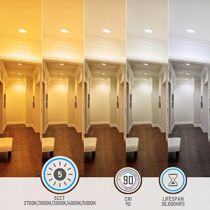 TORCHSTAR 8-Pack 5CCT 6 Inch LED Recessed Lighting Retrofit Downlight, Aluminum Anti-Glare Deep Baffle Trim, 1200LM 15W=120W, CRI90 Dimmable Remodel Can Lights, JA8 ETL, 2700K3000K3500K4000K5000K