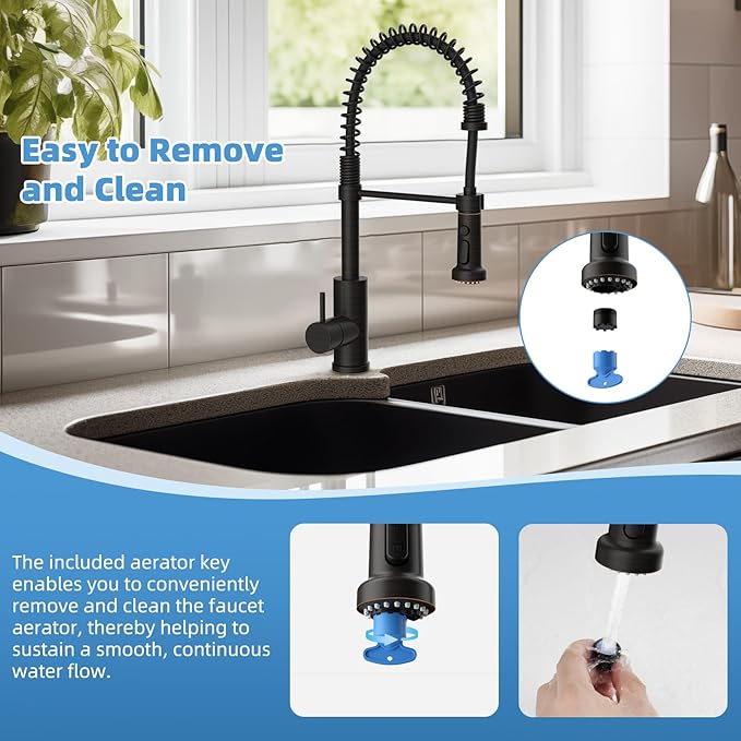 Hibbent Stainless Steels Pull Down Kitchen Faucet Head Replacement, 3 Function Sink Sprayer Head with 15 Adapters, Compatible with Moen, American Standard, Delta, Kohler Faucets, Oil-Rubbed Bronze