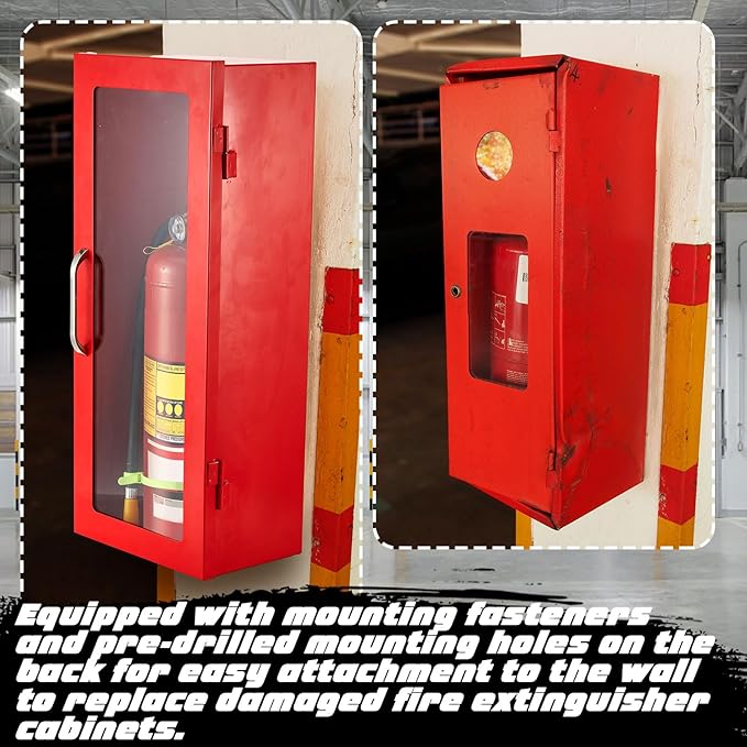 Zonon 2 Pcs Fire Extinguisher Cabinet Wall & Surface Mount 24-3/4 H x 10-1/4 W x 6-3/4 D Steel Fire Extinguisher Box Holder Case with Handle for Indoor Outdoor