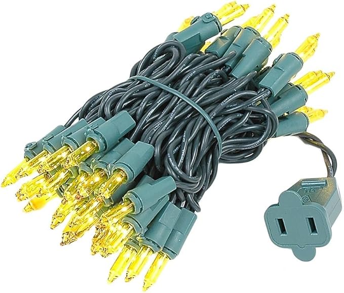 Novelty Lights 11 Feet 50 Bulbs Traditional Incandescent Mini Lights, Yellow on Green Wire with 2.5" Spacing, Commercial Grade and UL Listed for Indoor/Outdoor Use, End-to-End Connectable