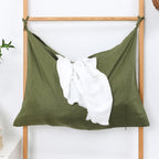 Hanging Linen Laundry Bag, 100% Pure Flax Linen Over The Door Hamper with Bottom Zipper for Laundry Room, Household Dirty Cloth Storage Organizer Bag, Army Green