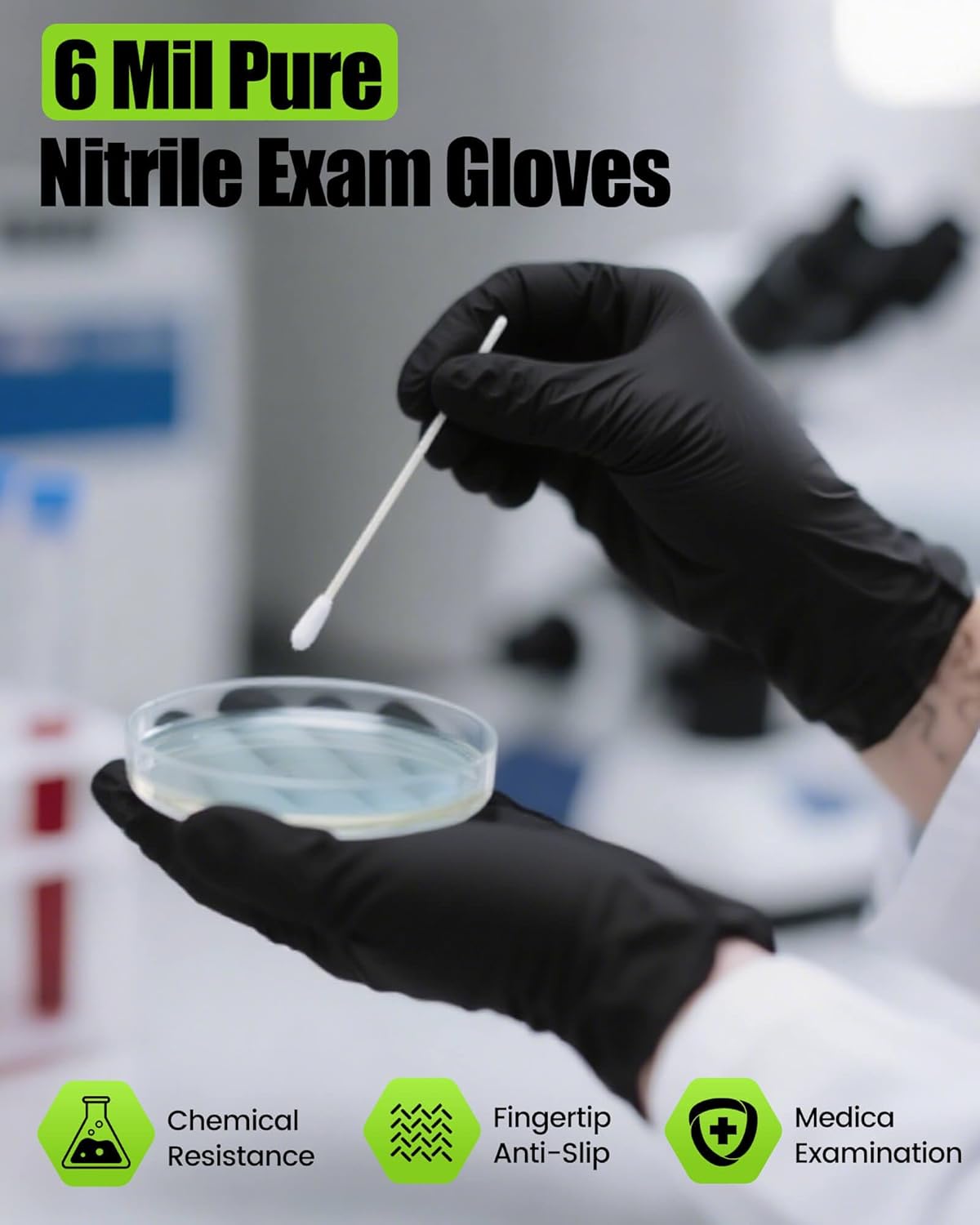 TREEGO 6 Mil Nitrile Gloves – Medical Grade Heavy Duty Disposable Gloves, Latex & Powder Free, Chemical Resistant