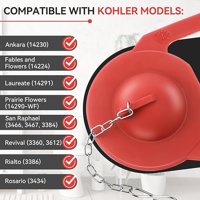 Saillong 4PCs Toilet Flapper Replacement Compatible with Kohler Parts 84995 and 1000490, 2 Inch Rubber Toilet Flapper Replacement with Stainless Chain, Water Conserving