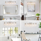 5 Light Bathroom Light Fixtures Brushed Nickel Vanity Light Over Mirror Modern Farmhouse Wall Lighting Sconces Wall Lamp for Bathroom, Bedroom, Living Room E26 Socket with Glass Shade