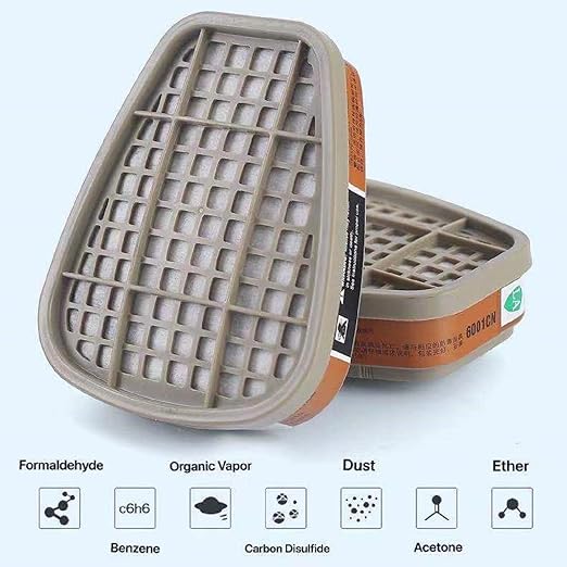6001 Activated Carbon Filter Cartridges Replacement for Gas Respirator, Filter Cartridges Suitable for 6100/6200/7501/7502/6502/6800 30PCS(15Pack)
