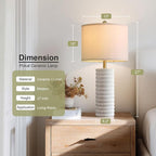 PoKat 27" Stone-Like Farmhouse Ceramic Table Lamps Set of 2 for Bedroom, Rustic Nightstands Lamps for Night Stands, Distressed Neutral Bedside Lamps with Natural Textured for Living Room, Home Decor