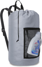 Laundry Bag Backpack Durable Laundry Bag with Shoulder Straps and Mesh Pockets Portable Laundry Dirty Clothes Hamper Bag for College Dorm (Gray)