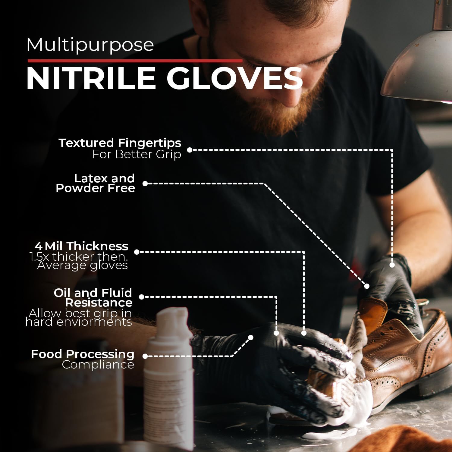Black Nitrile Gloves Disposable Latex Free & Powder Free, 4 Mil Rubber Glove, Cleaning, Cooking, Mechanic(XS-XXL)