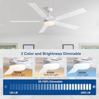 60 Inch Ceiling Fans with Lights and Remote, 6 Speed Reversible DC Motor, 3CCT Dimmable LED, 5 Blades, White Modern Ceiling Fan for Bedroom, Living Room & Covered Outdoor, Includes Downrod