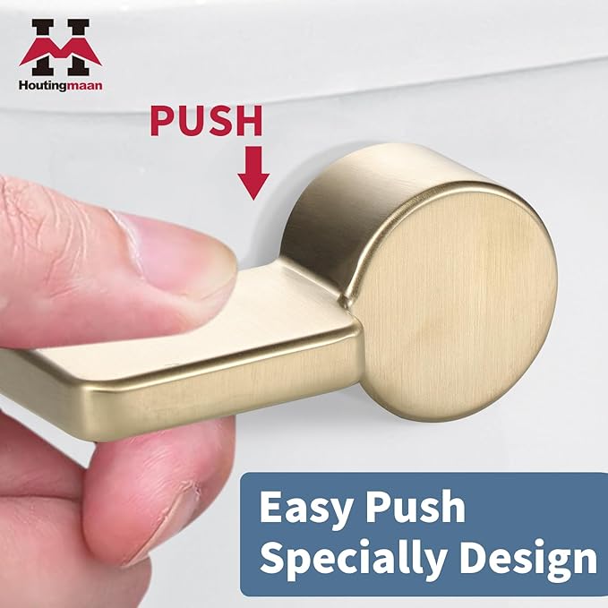Houtingmaan Toilet Handle Replacement Kit,Toilet Handle Lever for Most Front Mount Toilets, Universal Brass Toliet Flush Handle Lever with Stainless Steel Flapper Chain,Gold