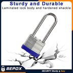 SEPOX® Lucky-12Pcs Set Keyed-Alike Laminated Steel Padlocks with Same-Key, Long-Shackle, 1-9/16" 40MM Heavy-Duty Padlock Body, 12Pcs of Locks with 28Pcs Key with Big Handle for Lockers-Lock, Fence