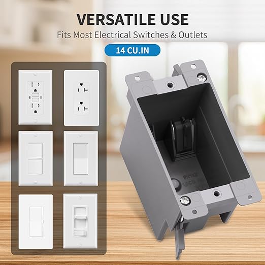 50 PK Old Work Electrical Outlet Box 1 Gang, 14 Cubic Inch Plastic Remodel Drywall Junction Boxes, ETL Listed to UL514C and UL263, Fire Rated for Two Hours