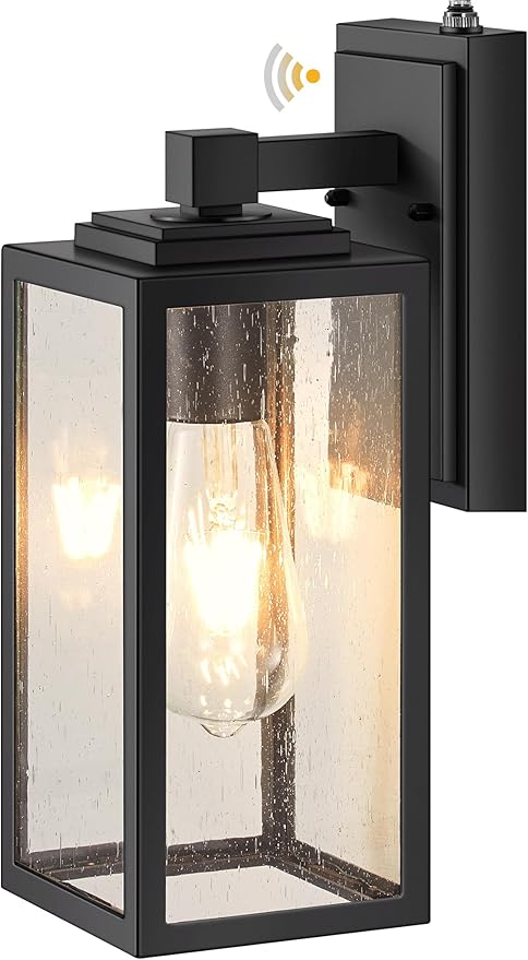 VIANIS Dusk to Dawn Outdoor Porch Lights Wall Mount, Modern Black Exterior Sconce Light for House, Waterproof Carriage Lamp, Anti-Rust Aluminium Wall Lantern with Tempered Seed Glass Shade for Garage