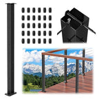 36" T304 T-drilled Cable Railing Corner Post(Post 35"x2"x2"), Three Sides Wire Railing Post with Cable Grommets, Fixed Top Mount Stainless Steel Black Finish Deck Staircase Post