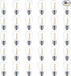 Meconard 30 Pack S14 Edison String Light Bulbs, 1 Watt Replacement Bulbs for Outdoor String Lights, Low Wattage Shatterproof LED Filament Patio Bulbs, E26 Medium Base, 2200K Warm White, Non-Dimmable