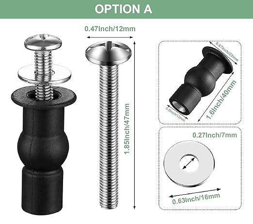 Stainless Universal Toilet Seat Bolts and Nuts Set - 2 Sets With Rubber & Plastic Nuts, Brass Thread Insert for Easy Installation