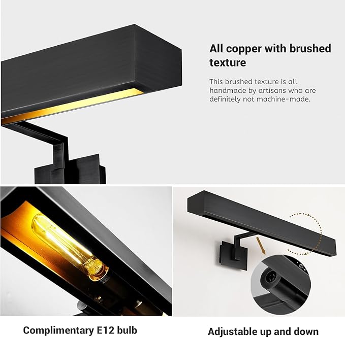 Picture Light, 24" Black Picture Lights for Wall, Bronze Art Lights Hardwired, Dimmable Gallery Light, 3000K Vanity Lights, Picture Frame Light for Bathroom Wall Sconces Artwork Poster Display