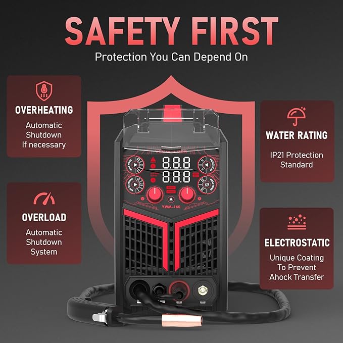 YESWELDER Gas Gasless 160A Multiprocess MIG Welder, Flux Core/MIG/Lift TIG/Stick ARC Welder 4 in 1 Welding Machine, Synergic Control 110V/220V Dual Voltage